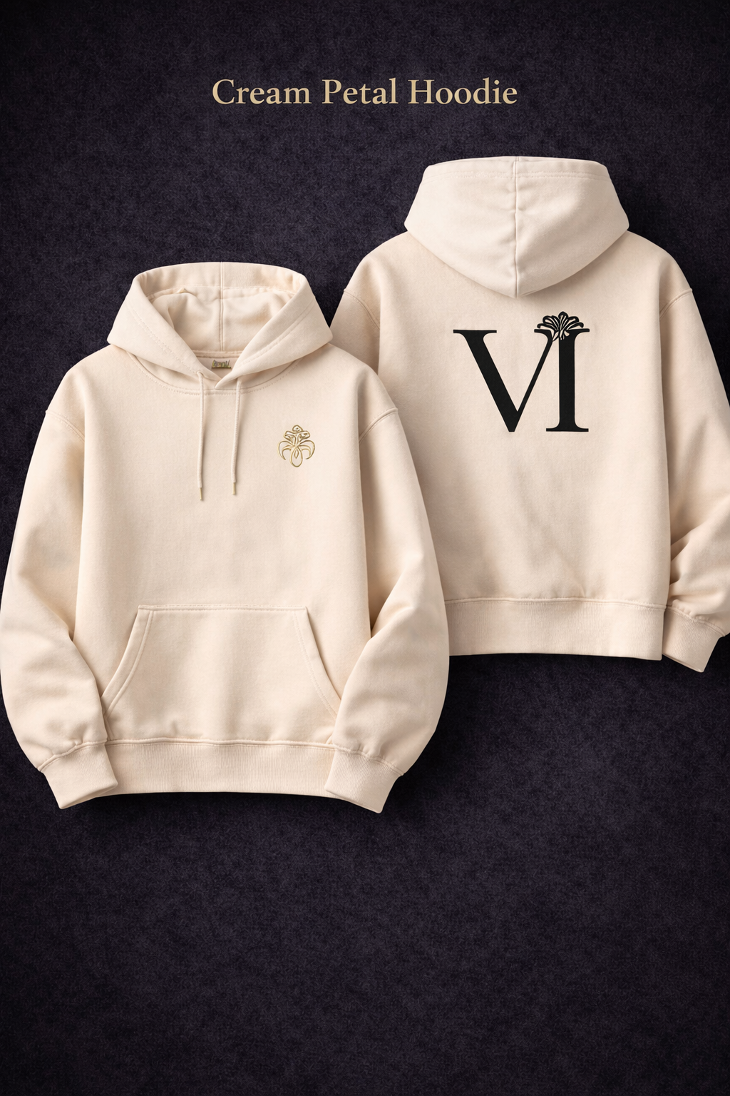 Cream Petal Hoodie- Velvet Iris