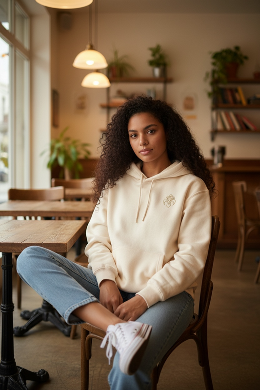 Cream Petal Hoodie- Velvet Iris